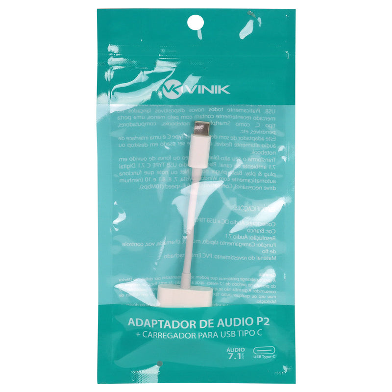 Adaptador Fone De Ouvido Celular Audio P2 3.5mm + Carregador Para Usb Tipo C - Adpatc7.1