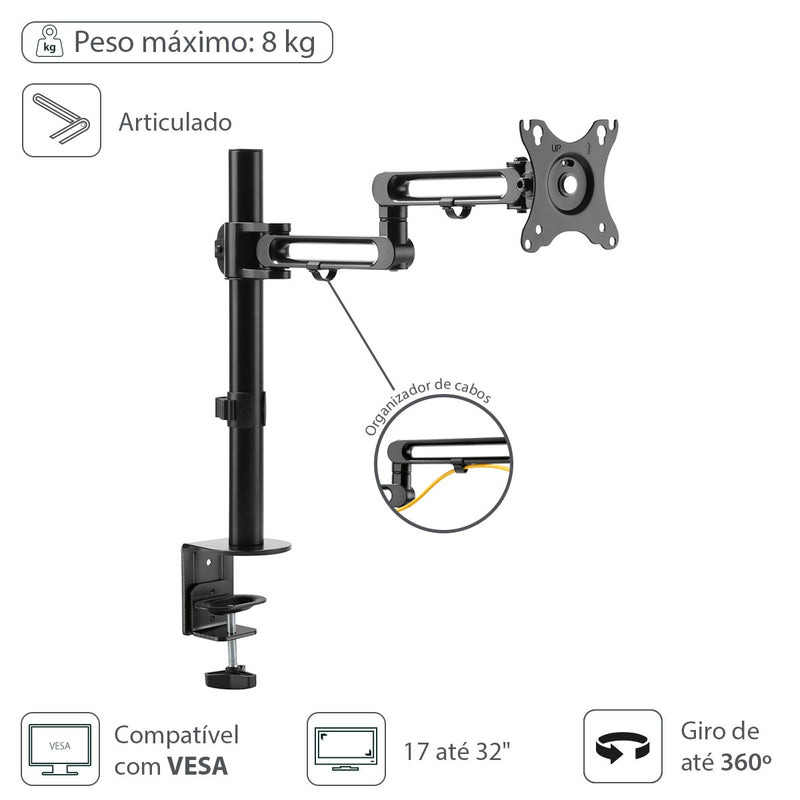 Suporte Para Monitor De 17" A 32" Articulado Rotação 360° E Organizador De Cabo - Sm400a