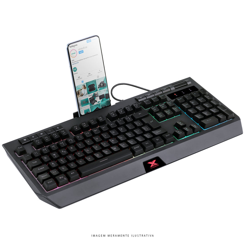 Teclado Gamer Protector Abnt2 Multimidia Led 7 Cores Usb Com Suporte Smartphone - Gt800