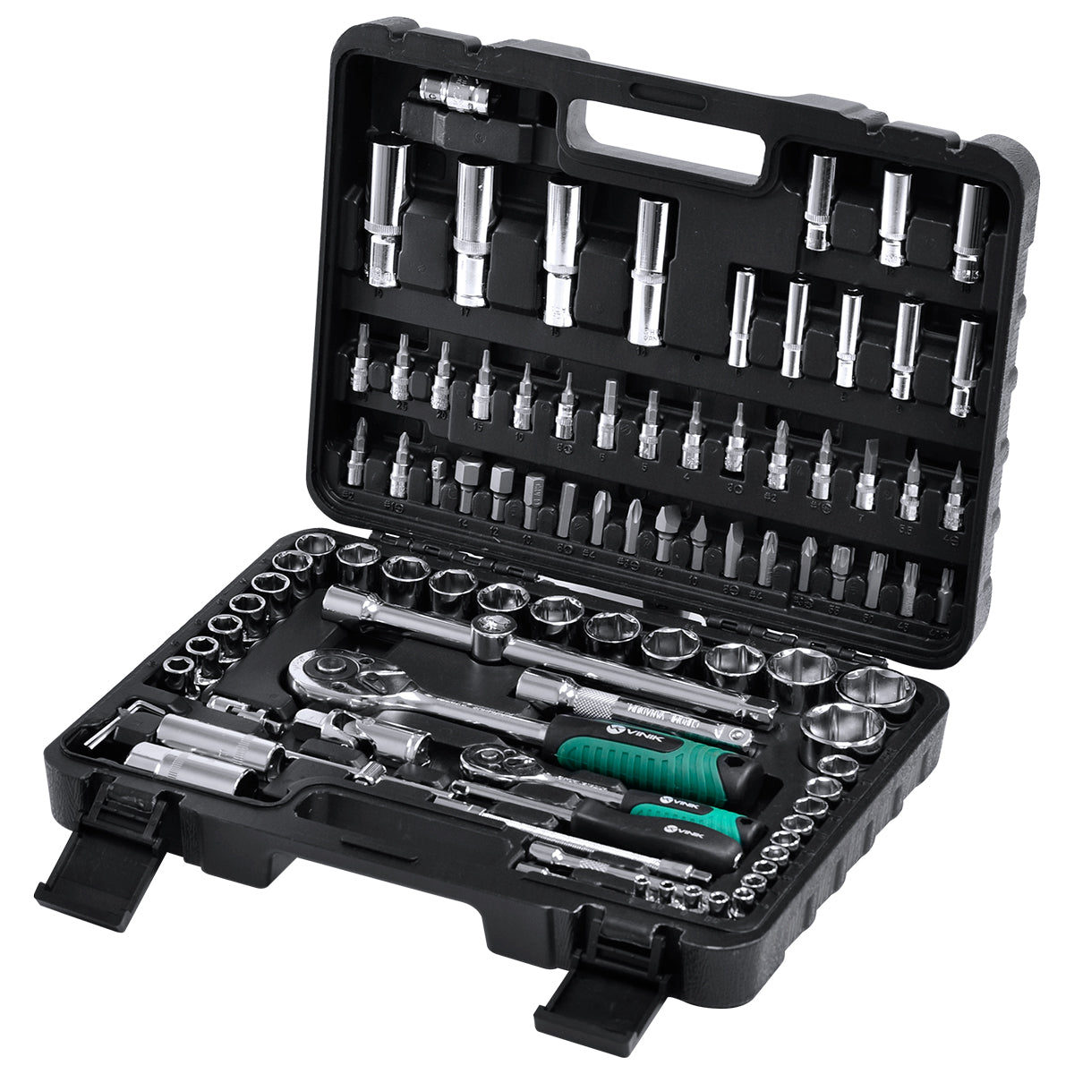 Jogo De Chave Soquetes Encaixe 1/2" E 1/4" Com 94 Peças