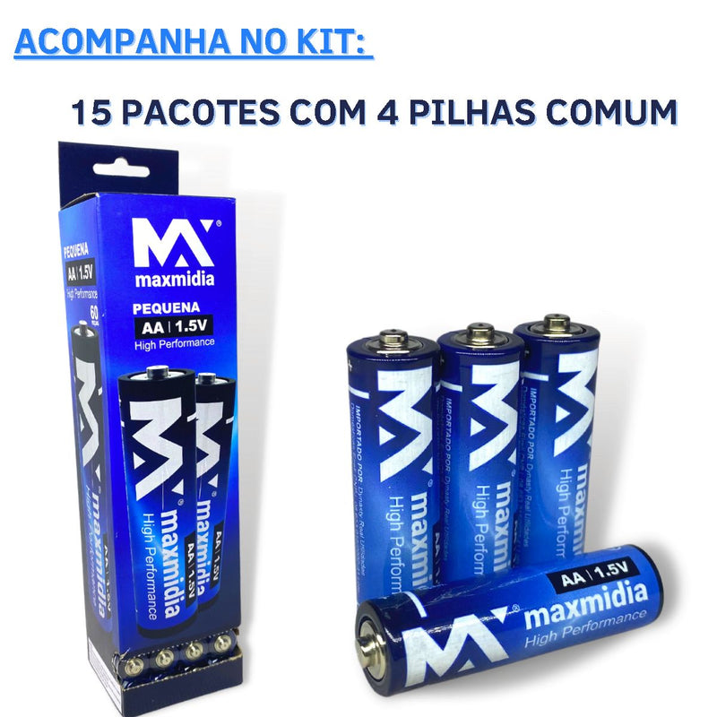 60 Pilhas Aa 1,5v Normal Kit 1 Caixa Com 60 Un Longa Duração