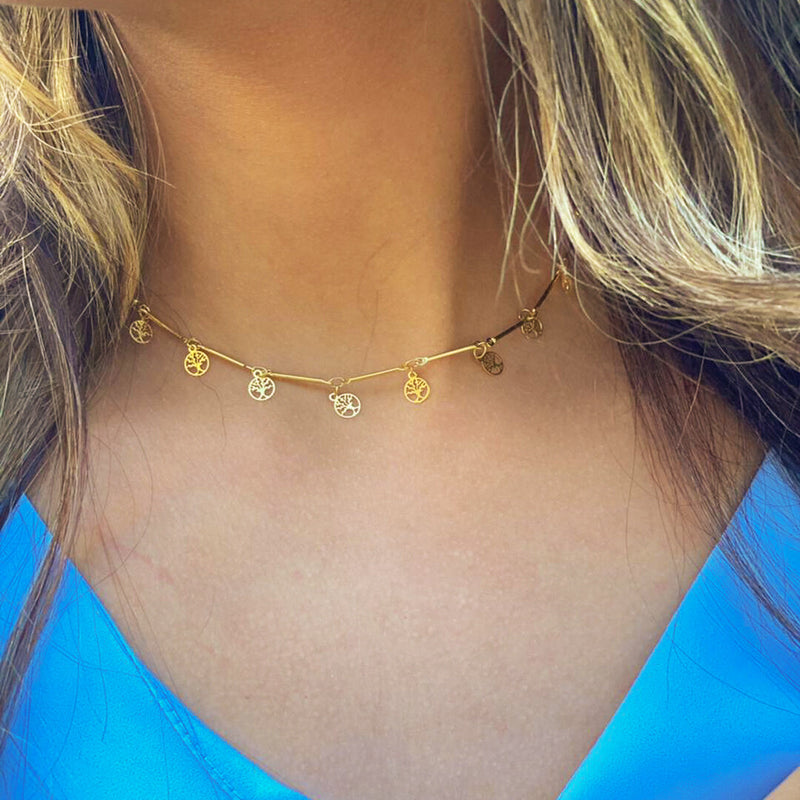 Choker árvores Da Vida Folheado Em Ouro 18k