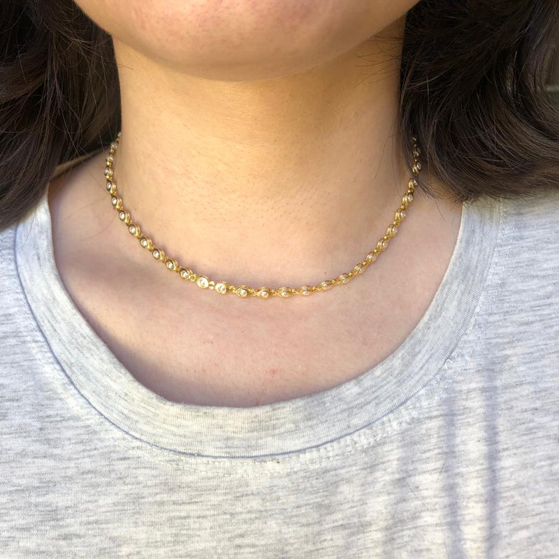 Choker Com Corrente De Mini Pérolas Folheado Em Ouro 18k