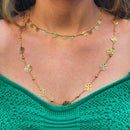 Colar Longo Com Bolinha E Flor Folheado Em Ouro 18k