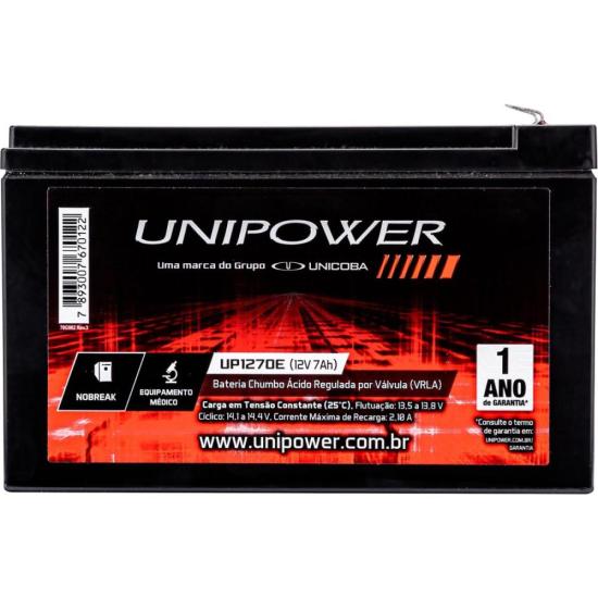 Bateria Estacionária Selada 12V/7Ah VRLA UP1270E UNIPOWER