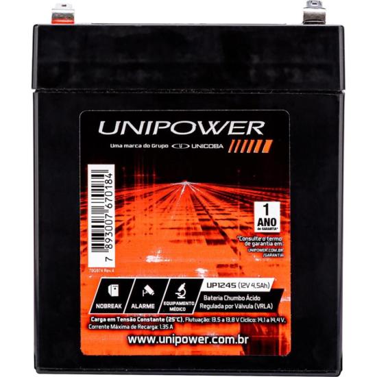 Bateria Estacionária Selada 12V/4,5A VRLA UP1245 UNIPOWER