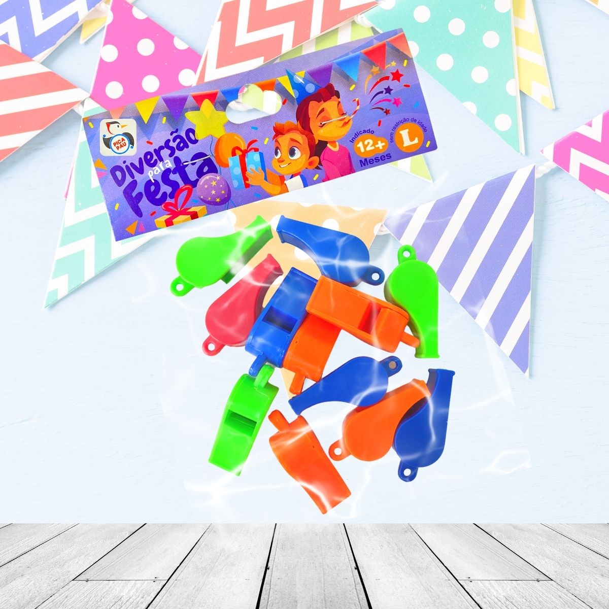 Apito Brinquedo Infantil Plástico Festa Lembrancinha 12 Pçs