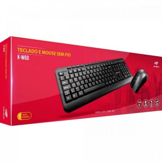 Kit Teclado e Mouse Sem Fio K-W60BK C3TECH