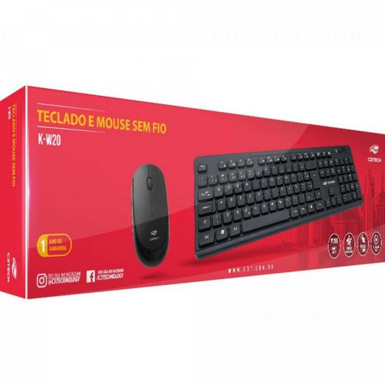 Kit Teclado + Mouse Sem Fio K-W20BK Preto C3TECH