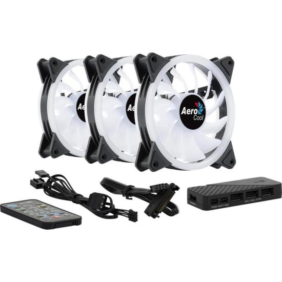 Kit Com 3 Coolers Aerocool Duo 12 Pro ARGB + Hub + Controle