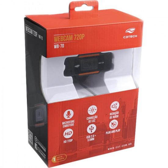 Webcam C3Tech WB-70BK USB HD 720p Preto