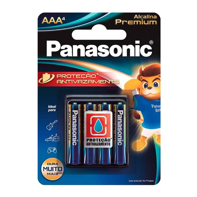 Pilha Alcalina Premium Panasonic Aaa Palito Cartela C/4 Lr03egr/4b96 - Pç / 4