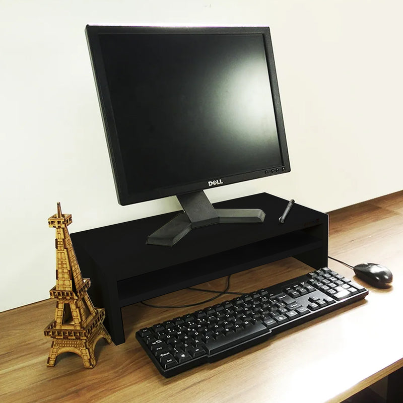 Suporte C/ Prateleira Para Monitor Preto Em Mdf