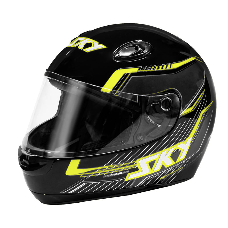 Capacete Sky Gamma Preto Brilho Transf Verde/amarelo 56