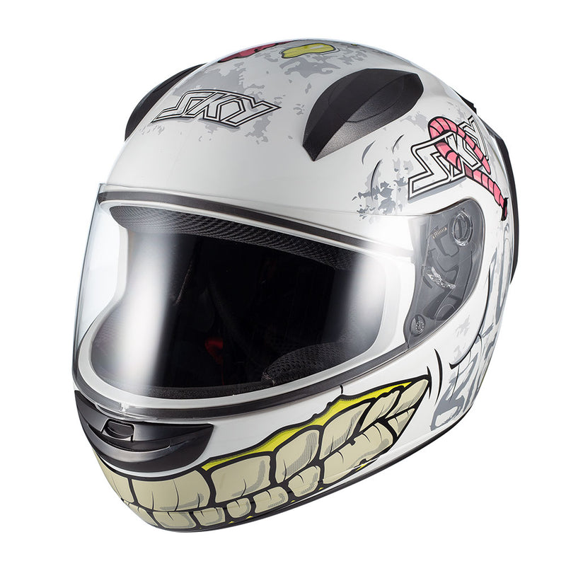 Capacete Sky Two Zombie Branco Brilho Transf Verde 56