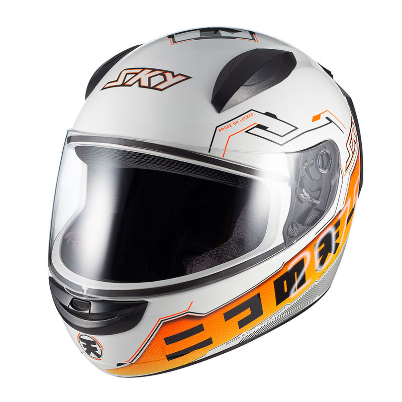 Capacete Sky Two Sorah Branco Brilho Transf Laranja 56