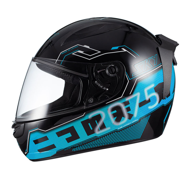 Capacete Sky Two Sorah Preto Brilho Transf Azul 56