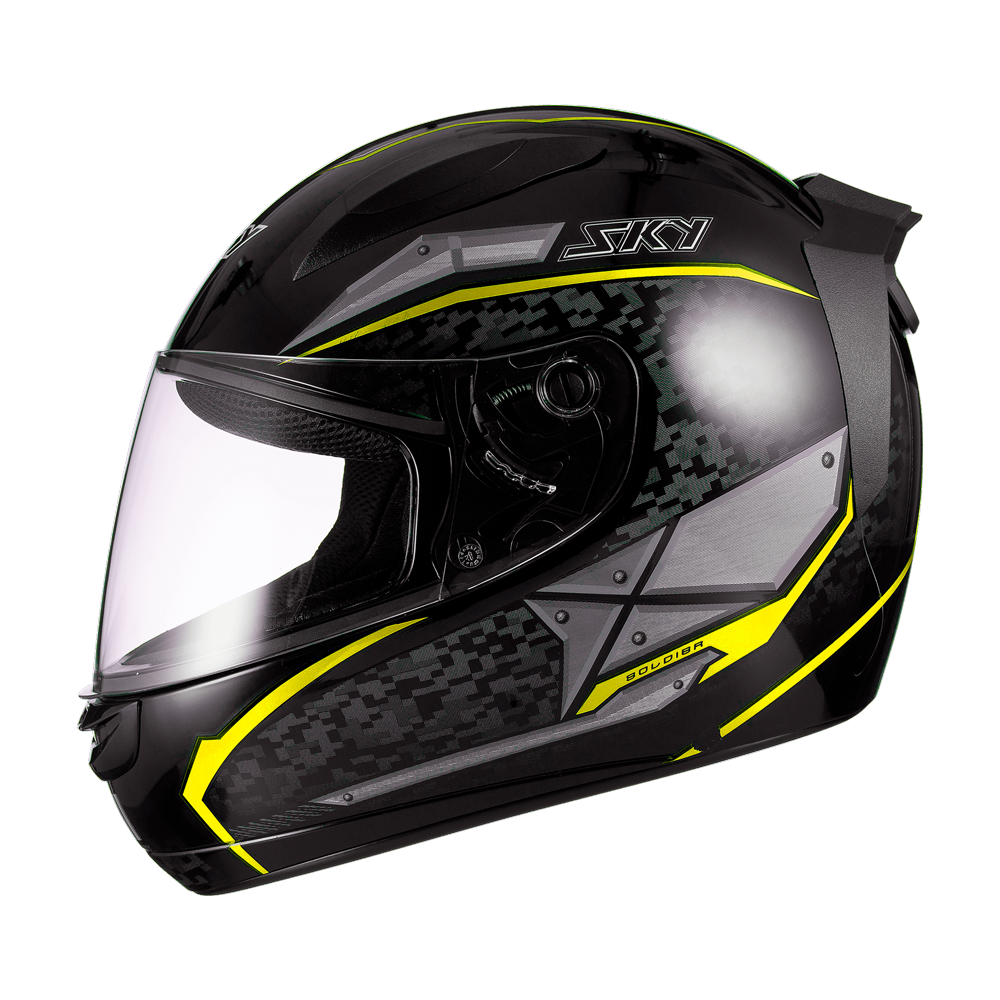 Capacete Sky Two Soldier Preto Brilho Transf Amarelo 62