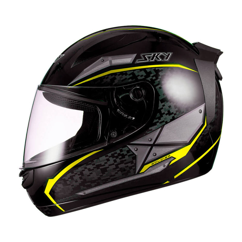 Capacete Sky Two Soldier Preto Brilho Transf Amarelo 62