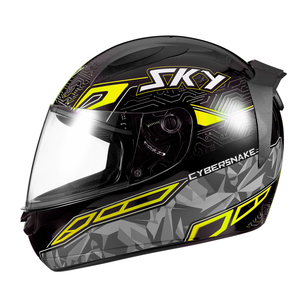 Capacete Sky Two Cyber Snake Preto Brilho Transf Amarelo 56