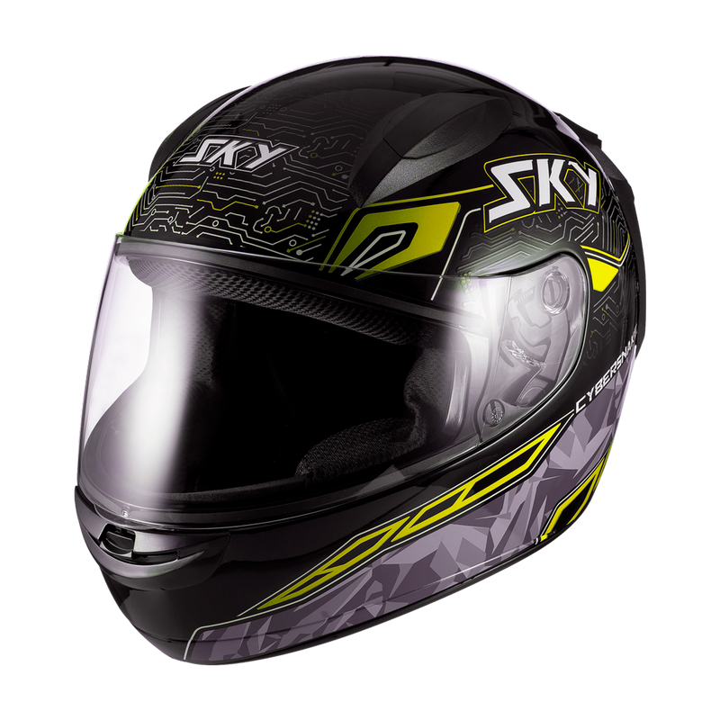 Capacete Sky Two Cyber Snake Preto Brilho Transf Amarelo 56