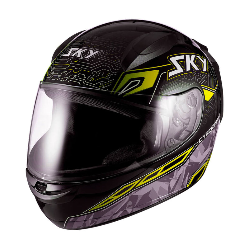 Capacete Sky Two Cyber Snake Preto Brilho Transf Amarelo 56