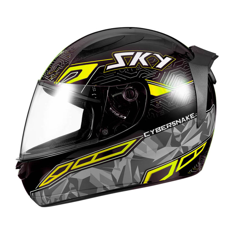 Capacete Sky Two Cyber Snake Preto Brilho Transf Amarelo 56