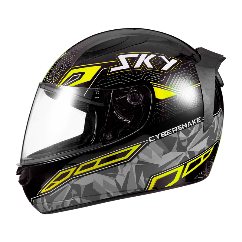 Capacete Sky Two Cyber Snake Preto Brilho Transf Amarelo 56