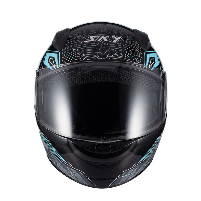 Capacete Sky Two Cyber Snake Preto Brilho Transf Azul 56