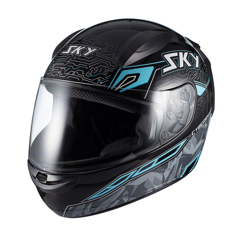 Capacete Sky Two Cyber Snake Preto Brilho Transf Azul 56