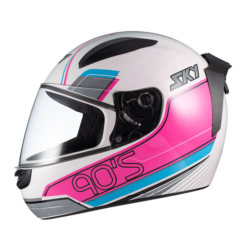 Capacete Sky Two Anos 90 Branco Fosco Transf Azul/rosa 60