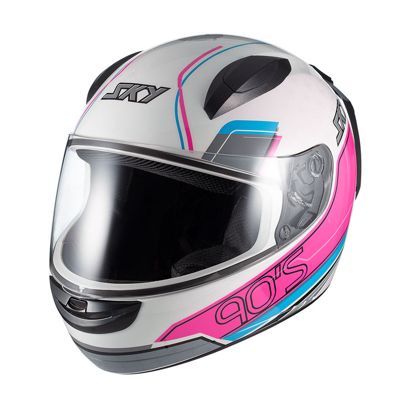 Capacete Sky Two Anos 90 Branco Fosco Transf Azul/rosa 60