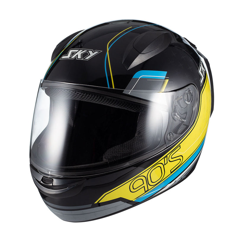 Capacete Sky Two Anos 90 Preto Fosco Transf Azul/amarelo 60