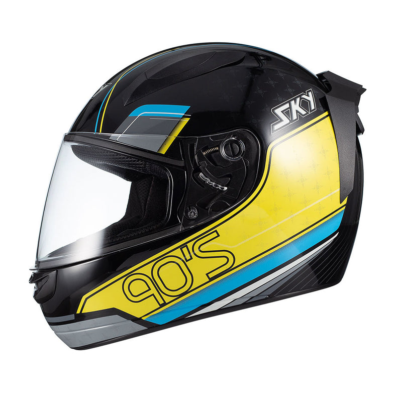 Capacete Sky Two Anos 90 Preto Fosco Transf Azul/amarelo 60