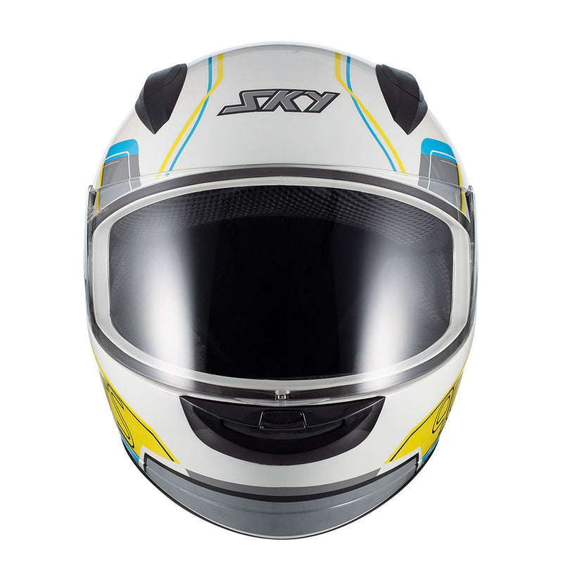 Capacete Sky Two Anos 90 Branco Brilh Transf Azul/amarelo 56