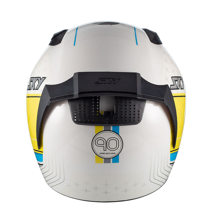 Capacete Sky Two Anos 90 Branco Brilh Transf Azul/amarelo 56