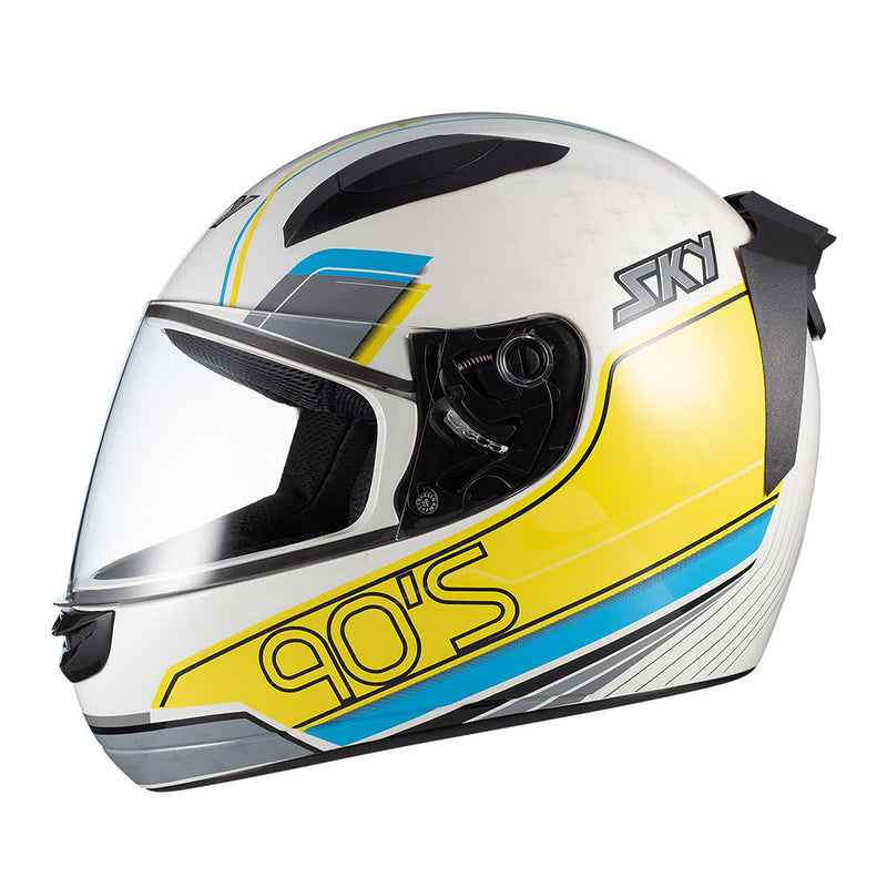 Capacete Sky Two Anos 90 Branco Fosco Transf Azul/amarelo60