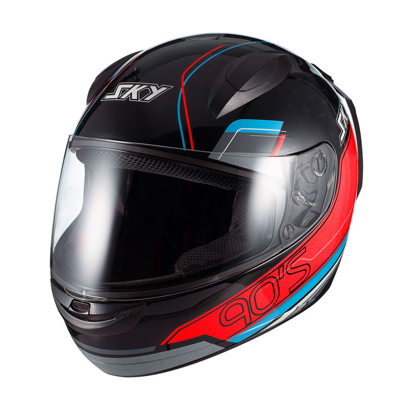 Capacete Sky Two Anos 90 Preto Brilho Transf Azul/vermelh 56