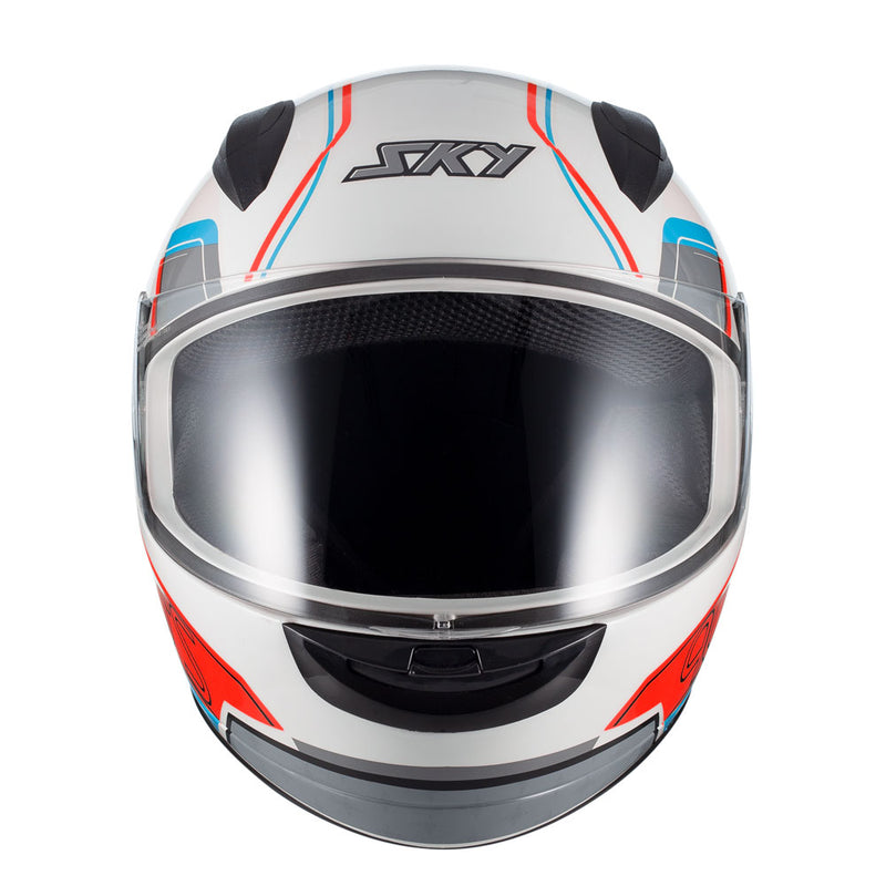 Capacete Sky Two Anos 90 Branco Brilho Transf Azul/vermel 58