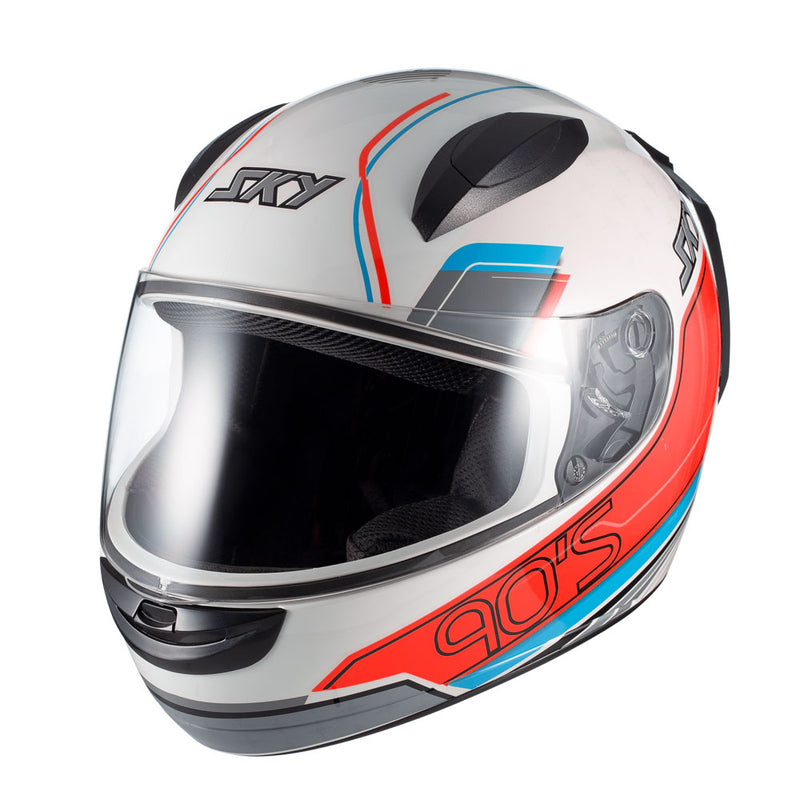 Capacete Sky Two Anos 90 Branco Brilho Transf Azul/vermel 58