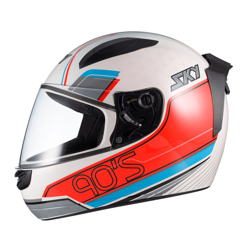 Capacete Sky Two Anos 90 Branco Brilho Transf Azul/vermel 58