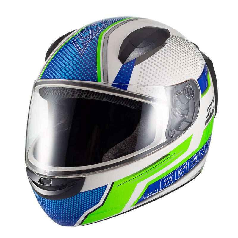 Capacete Sky Two Legends Branco Brilho Transf Verde 56