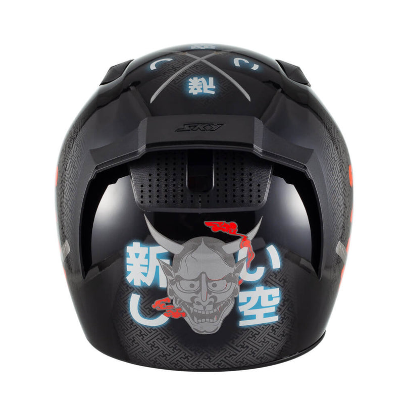 Capacete Sky Two Samurai Preto Brilho Transf Vermelho 60