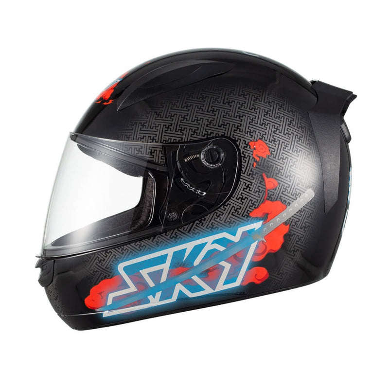 Capacete Sky Two Samurai Preto Brilho Transf Vermelho 60