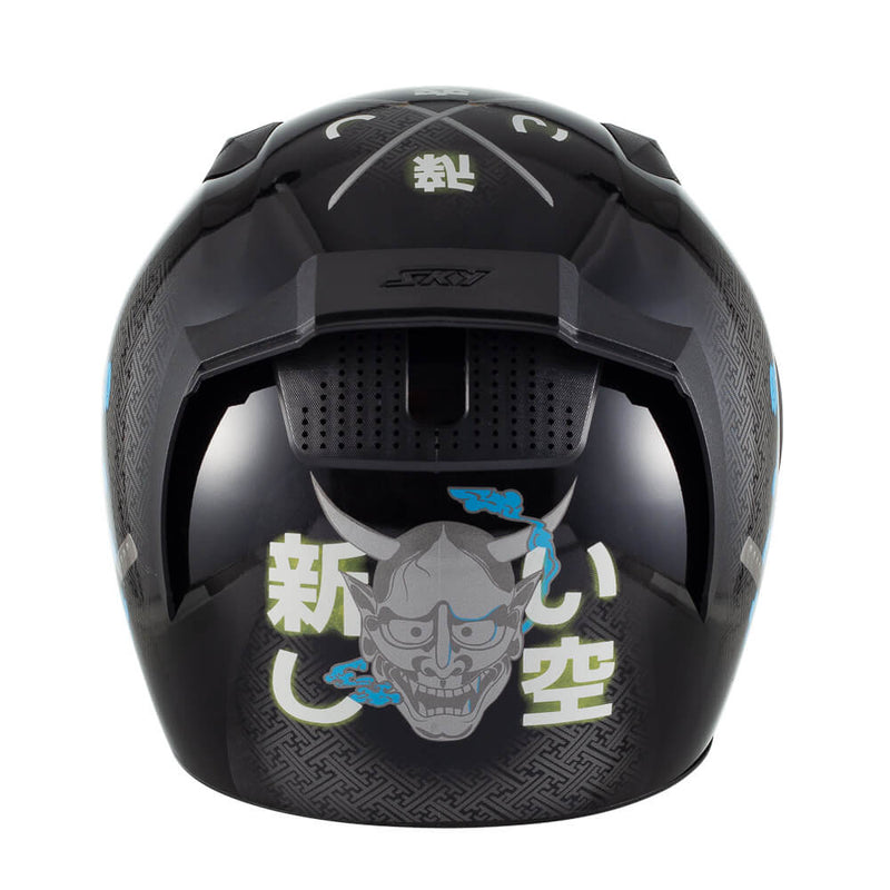 Capacete Sky Two Samurai Preto Fosco Transf Azul 56