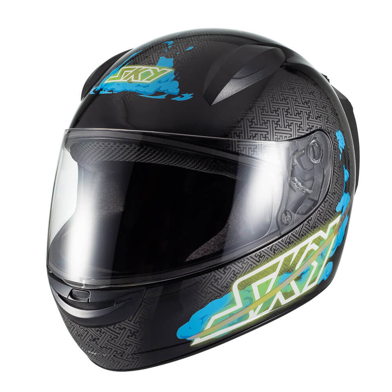 Capacete Sky Two Samurai Preto Fosco Transf Azul 56