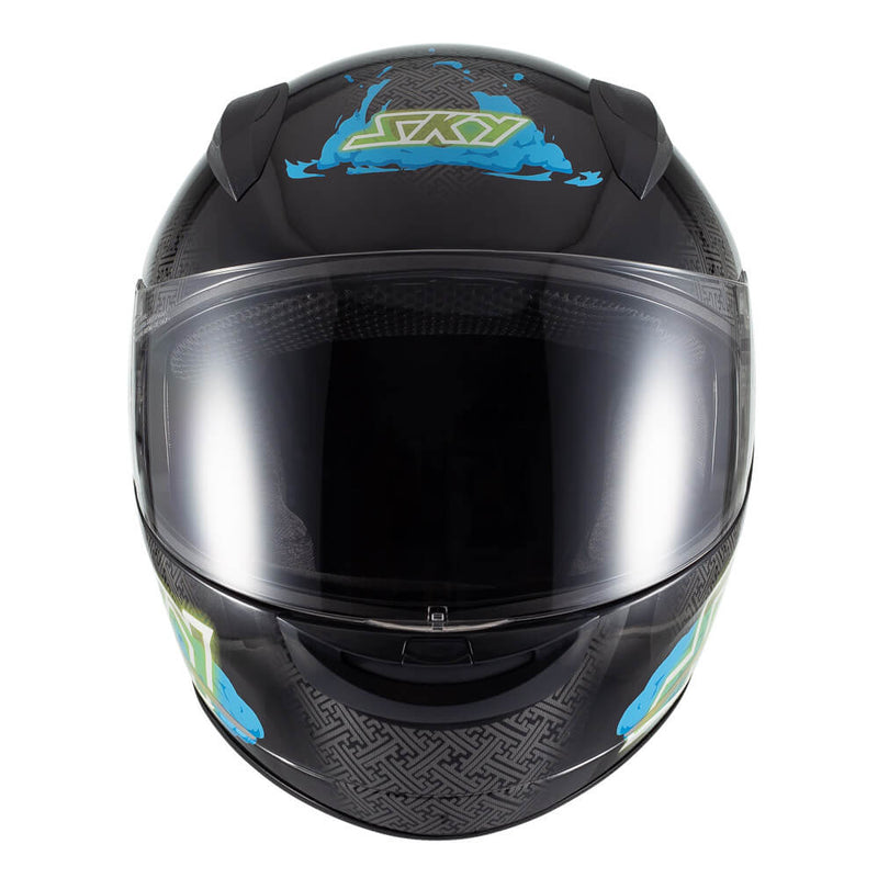 Capacete Sky Two Samurai Preto Fosco Transf Azul 56