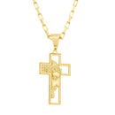 Corrente Tijolinho Fecho Gaveta 1,5mm - 6g - 70 Cm + Pingente Cruz Com Cristo Grande - 3,5 X 2,2 Cm