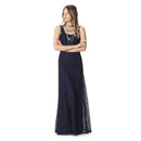 Vestido Longo Renda Sem Manga Vazado Azul