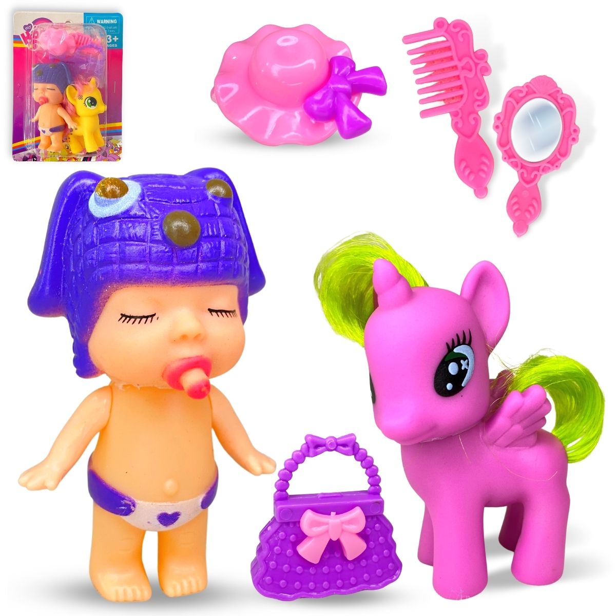 Unicórnio Com Boneca De Vinil C/cabelo Acessórios Brinquedo